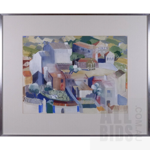 Ada Clark (born 1930), Untitled (European Village), Gouache and Watercolour, 55 x 74 cm