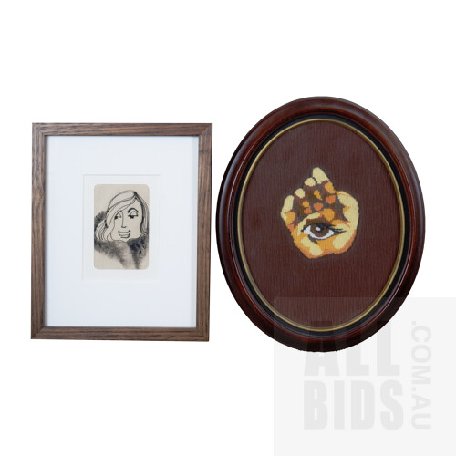Two Framed Embroideries, largest 23 x 18 cm (rondo)