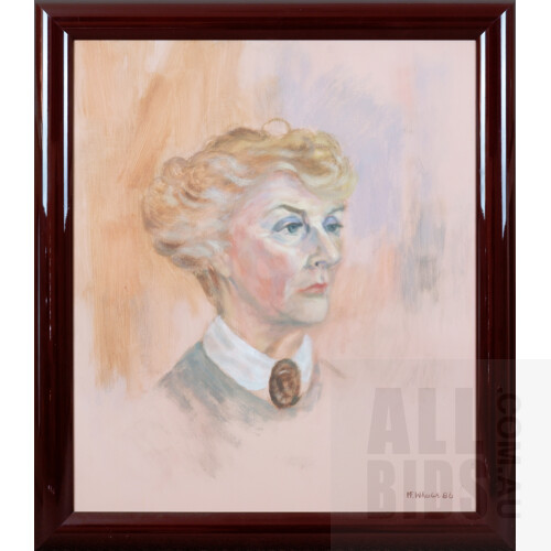 M. F. Wheeler (20th Century), Portrait of Betty Beaver 1986, Oil on Board, 55 x 47 cm