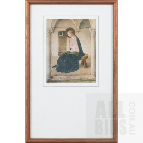After Louis le Nain, Etching, 13 x 11 cm (image size), Edition 50/100 together with Mary Hunter, Reflections 1980, Etching, 13 x 9.5 cm (AP) and a framed reproduction print of Fra Angelico, The Annunciation (3)