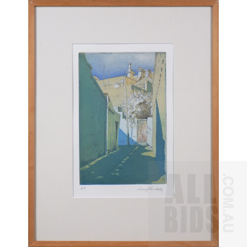 Mary Hunter, Untitled (Laneway with Shadows) 1983, Etching & Aquatint, 25 x 17 cm (image size)