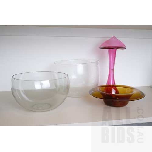 Alex Wyatt Glass Bowl, Richard Morell Amber Glass Vase, Richard Morell Tulip Glass Vase and Another