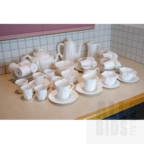 Extensive Shelley White Porcelain Tea and Coffee Service, Some with RD Numbers, 63 Pieces