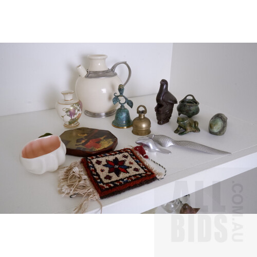 Miniature Satsuma Vase, Inuit Soapstone Carvings, Peter Diepenbrock Pewter Page Turner, Scottish Ceramic Jug and More 