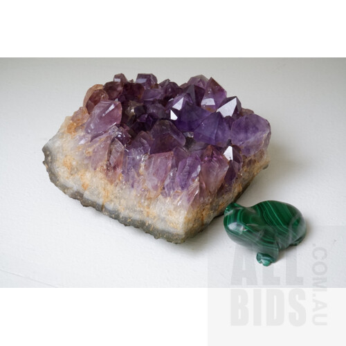 Amethyst Crystal Cluster and a Malachite Frog