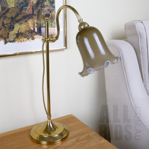 Vintage Adjustable Brass Table Lamp with Tulip Glass Shade