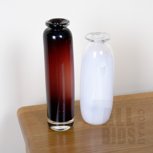 Two Australian Studio Art Glass Cylindrical Form Vases