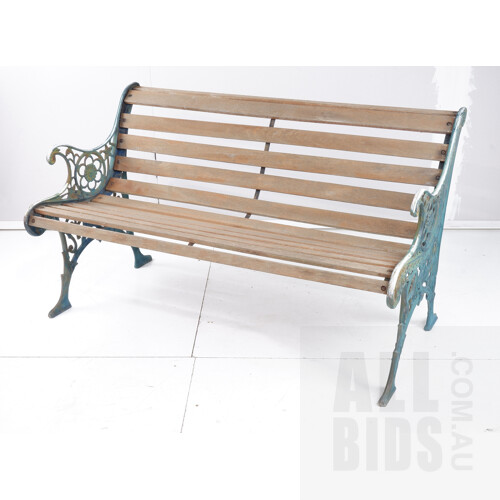 Vintage Garden Bench with Painted Cast Metal Ends