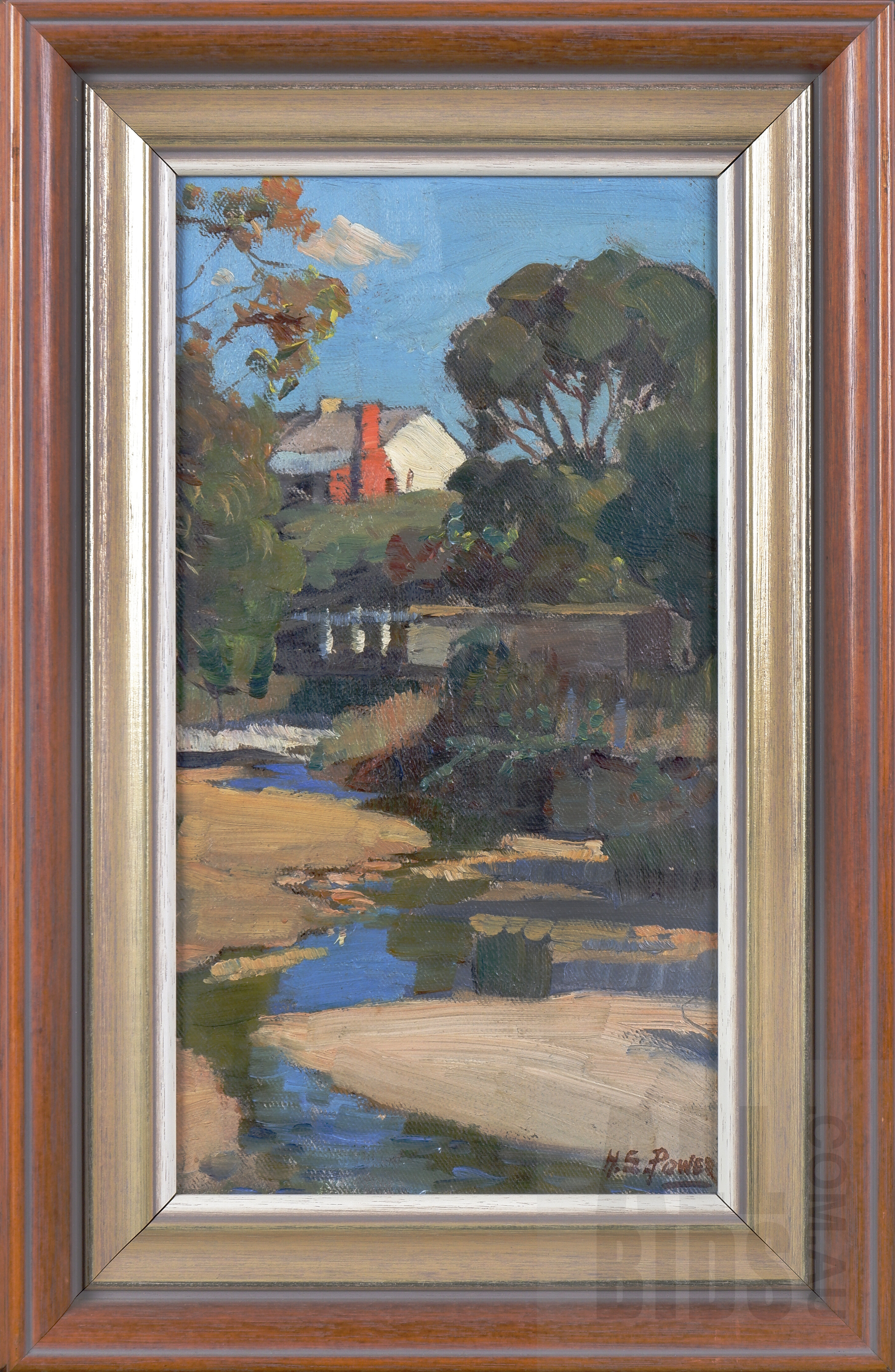 'Harold Septimus Power (1878-1951), Untitled (Creek and Cottage), Oil on Canvas on Board, 30 x 15 cm'