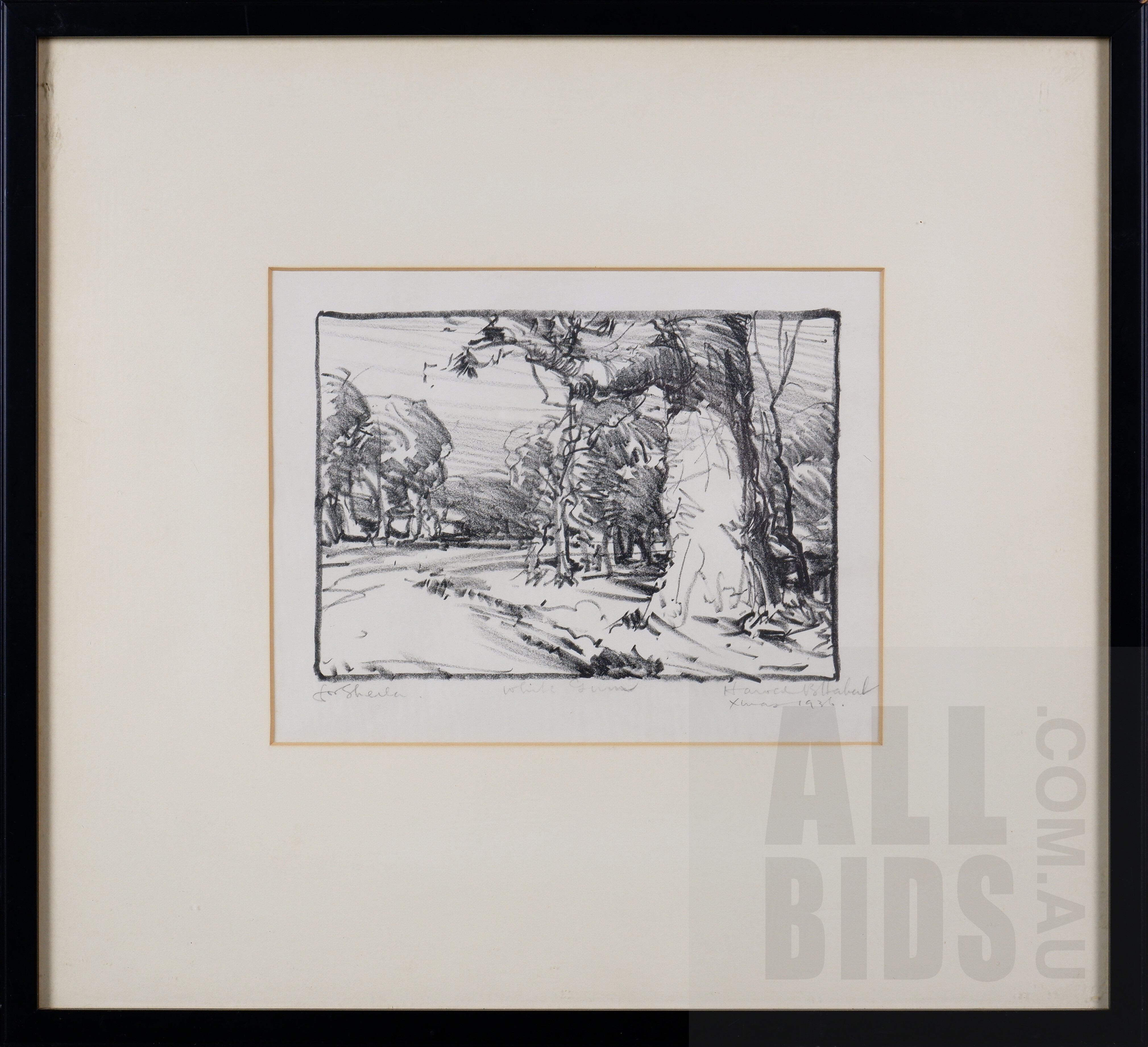 'Harold Herbert (1892-1945), White Gum 1936, Pencil & Charcoal, 15 x 20 cm'