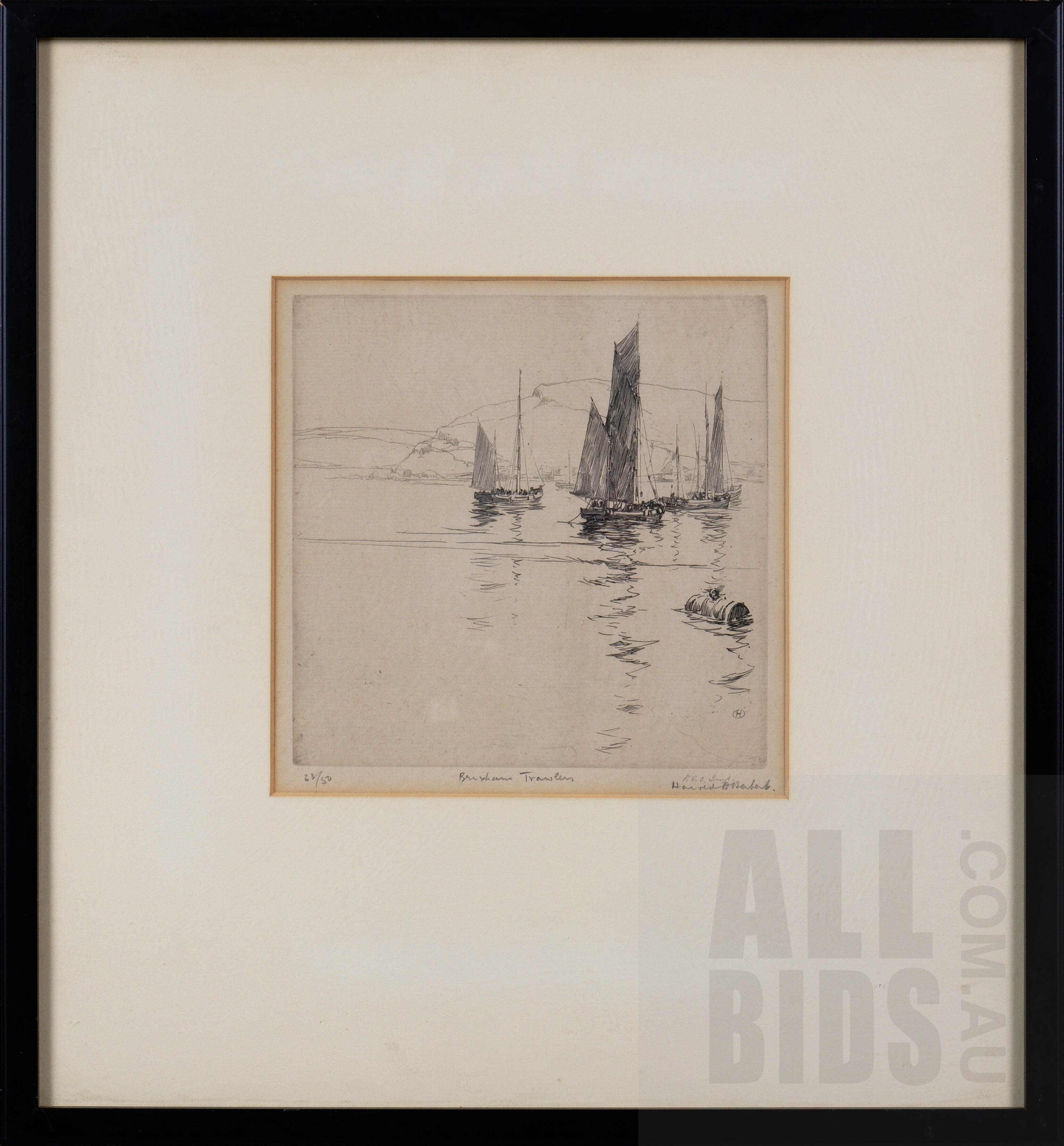 'Harold Herbert (1892-1945), Brixham Trawlers, Etching, 15 x 15 cm (image size)'