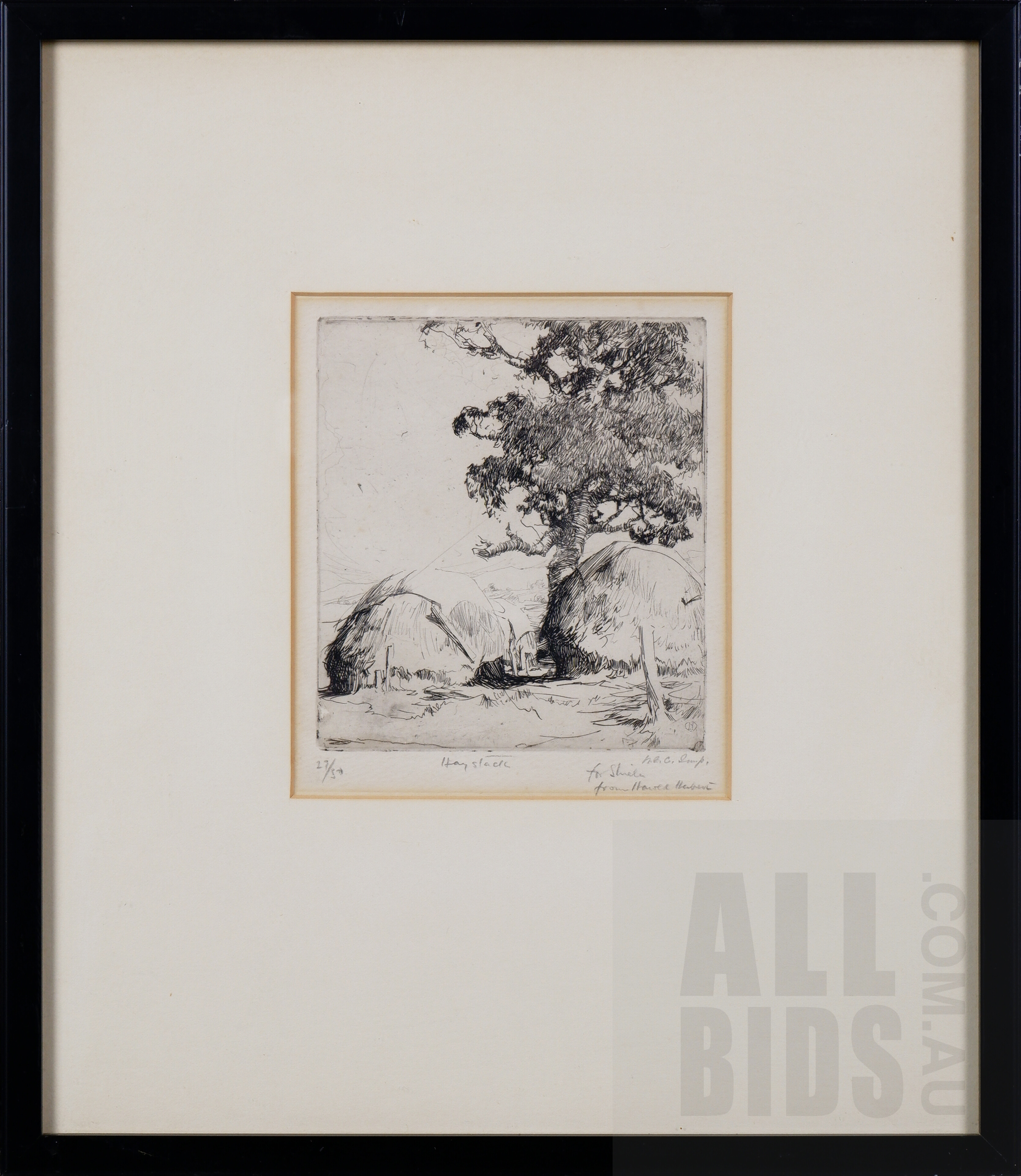'Harold Herbert (1892-1945), Haystack, Etching, 12 x 11 cm (image size)'