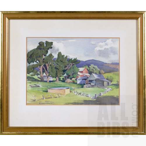 John Eldershaw (1892-1973), Untitled (Farm Buildings), Watercolour, 27 x 37 cm