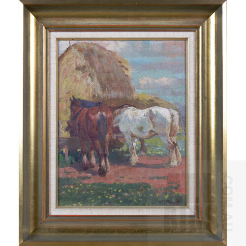 Harold Septimus Power (1878-1951), Draught Horses, Oil on Board, 32 x 24.5 cm