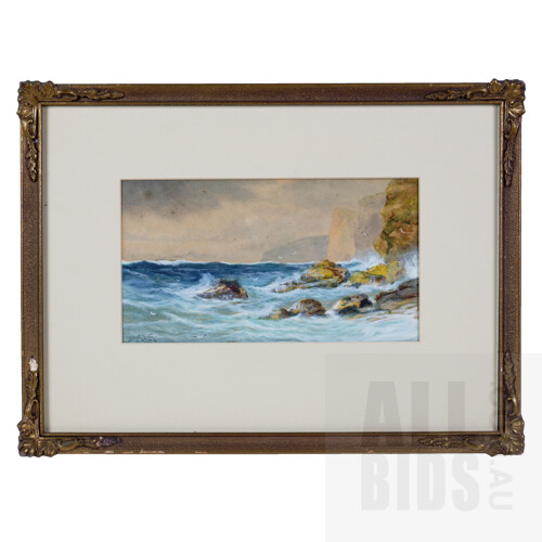 James Swinton Diston (1857-1940), Coastal Seascape, Watercolour Heightened with White, 15 x 26 cm