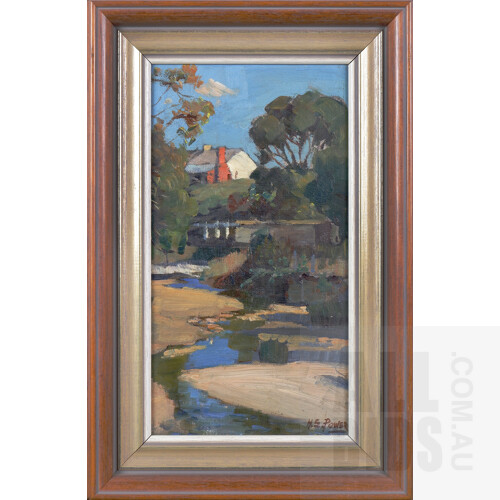 Harold Septimus Power (1878-1951), Untitled (Creek and Cottage), Oil on Canvas on Board, 30 x 15 cm