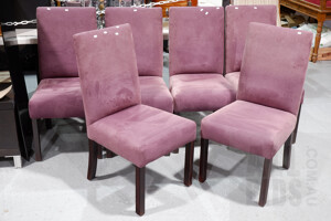 Set of Six Purple Faux Suede Upholstered Dining Chairs