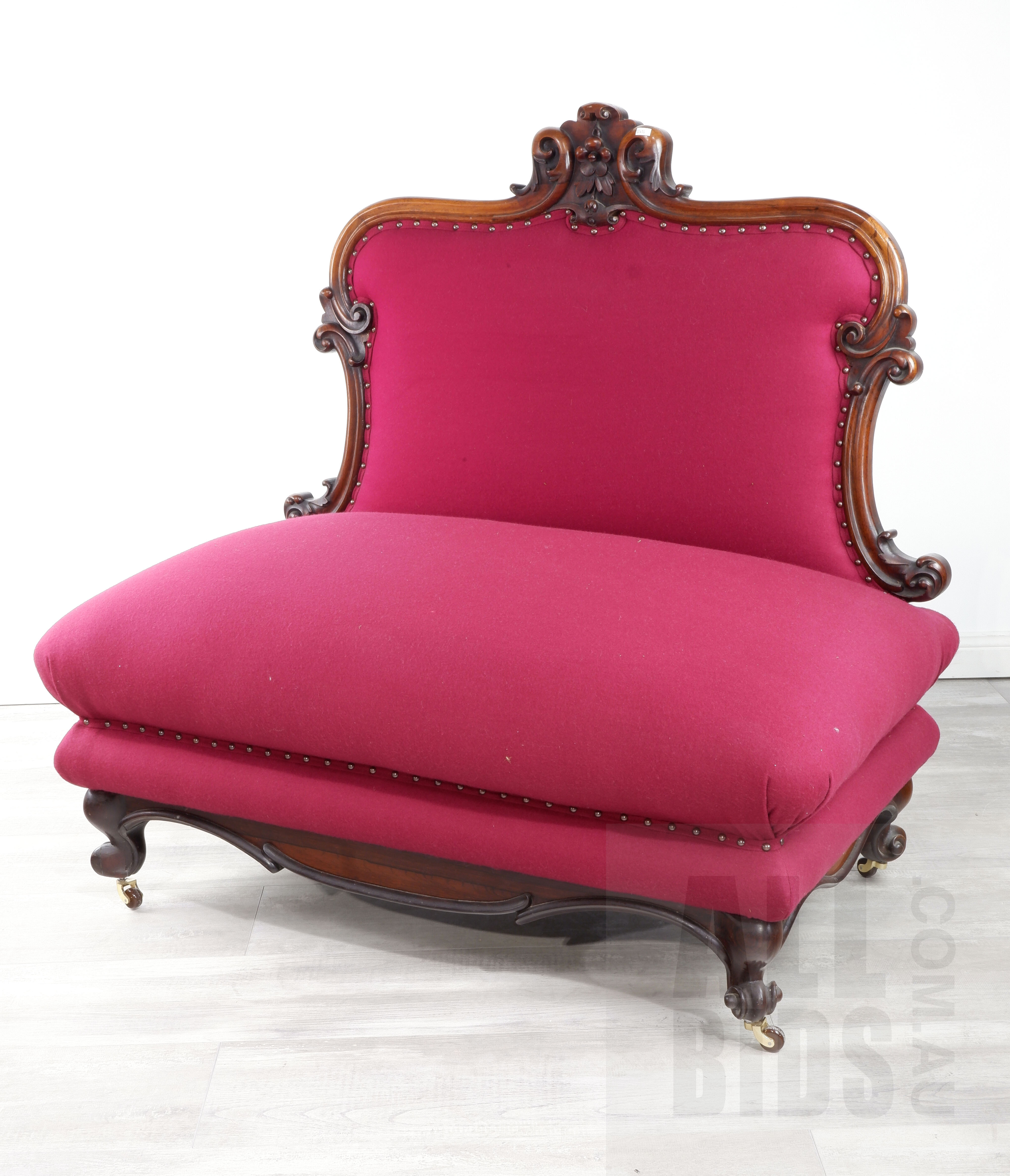 'Good Victorian Mahogany Lounge with Vibrant Crimson Fabric Upholstery, Circa 1880, First of Two'