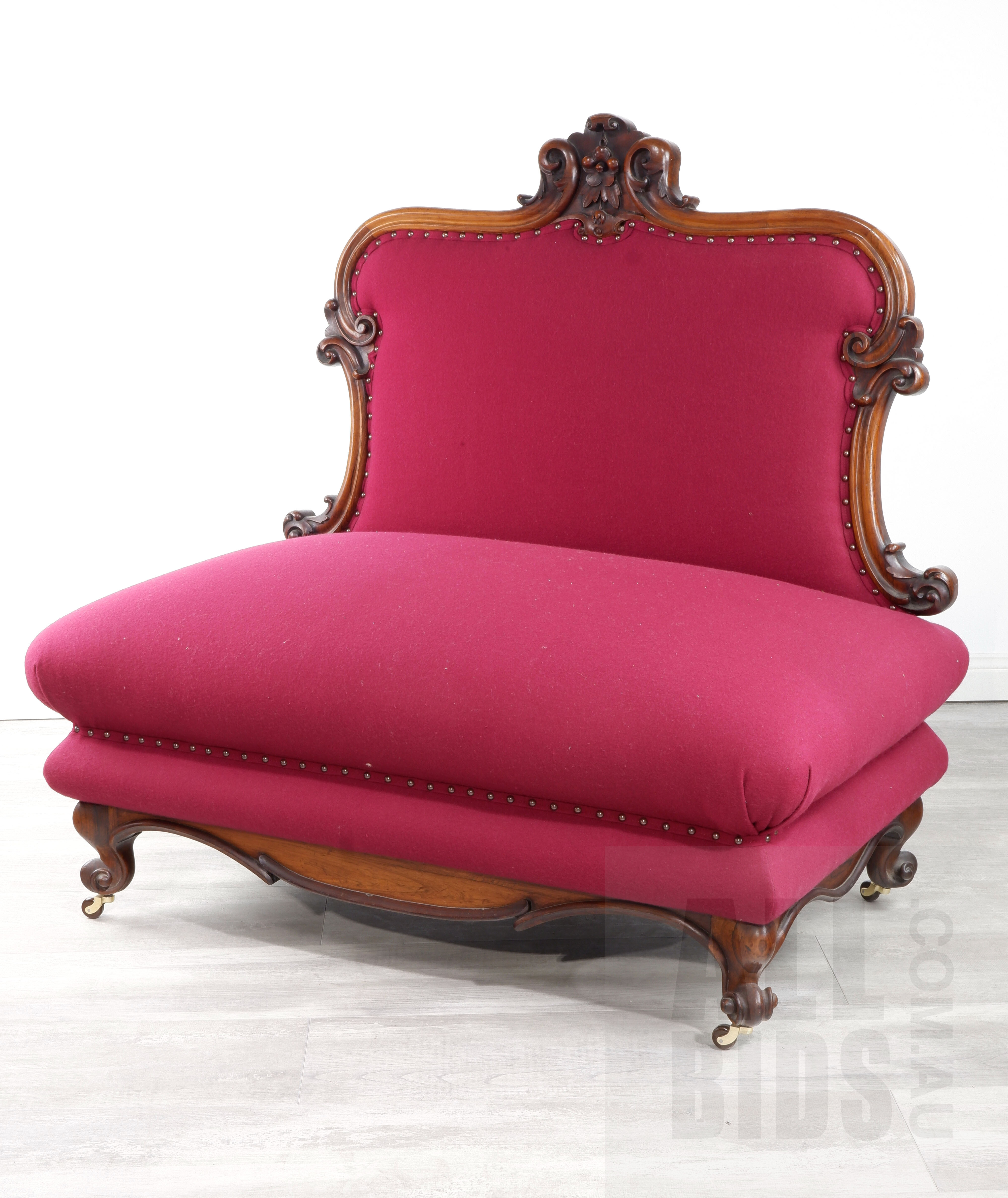 'Good Victorian Mahogany Lounge with Vibrant Crimson Fabric Upholstery, Circa 1880, Second of Two'