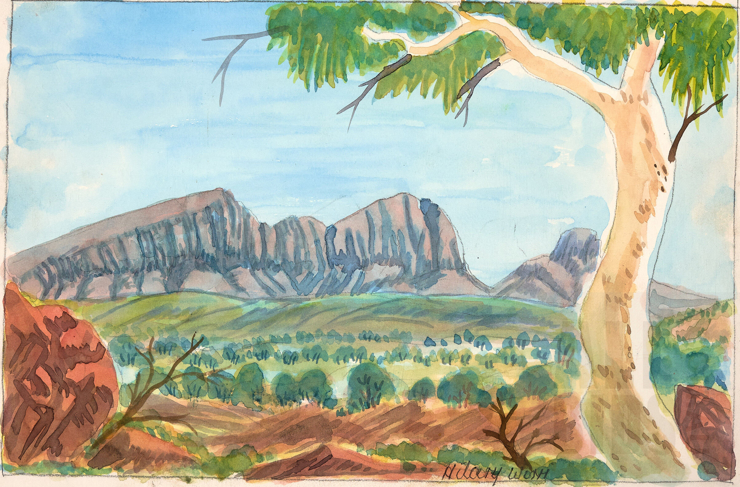 'Hilary Wirri (born 1959), Mount Sonder, NT 2008, Watercolour on Crescent Board, 23 x 34.5 cm'