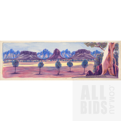 Steven Walbungarra (born 1959), Central Australian Landscape, Watercolour on Crescent Board, 11 x 36.5 cm