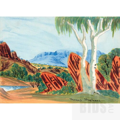 Thomas Stephens Yamankara, James Range NT, Watercolour on Crescent Board, 16.5 x 22.5 cm