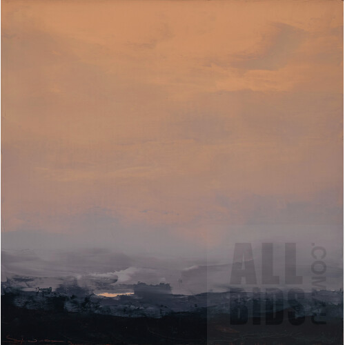 Sokquon Tran (born 1969), Smoke Haze I, Southern Highlands, Oil on Canvas, 48.5 x 48.5 cm