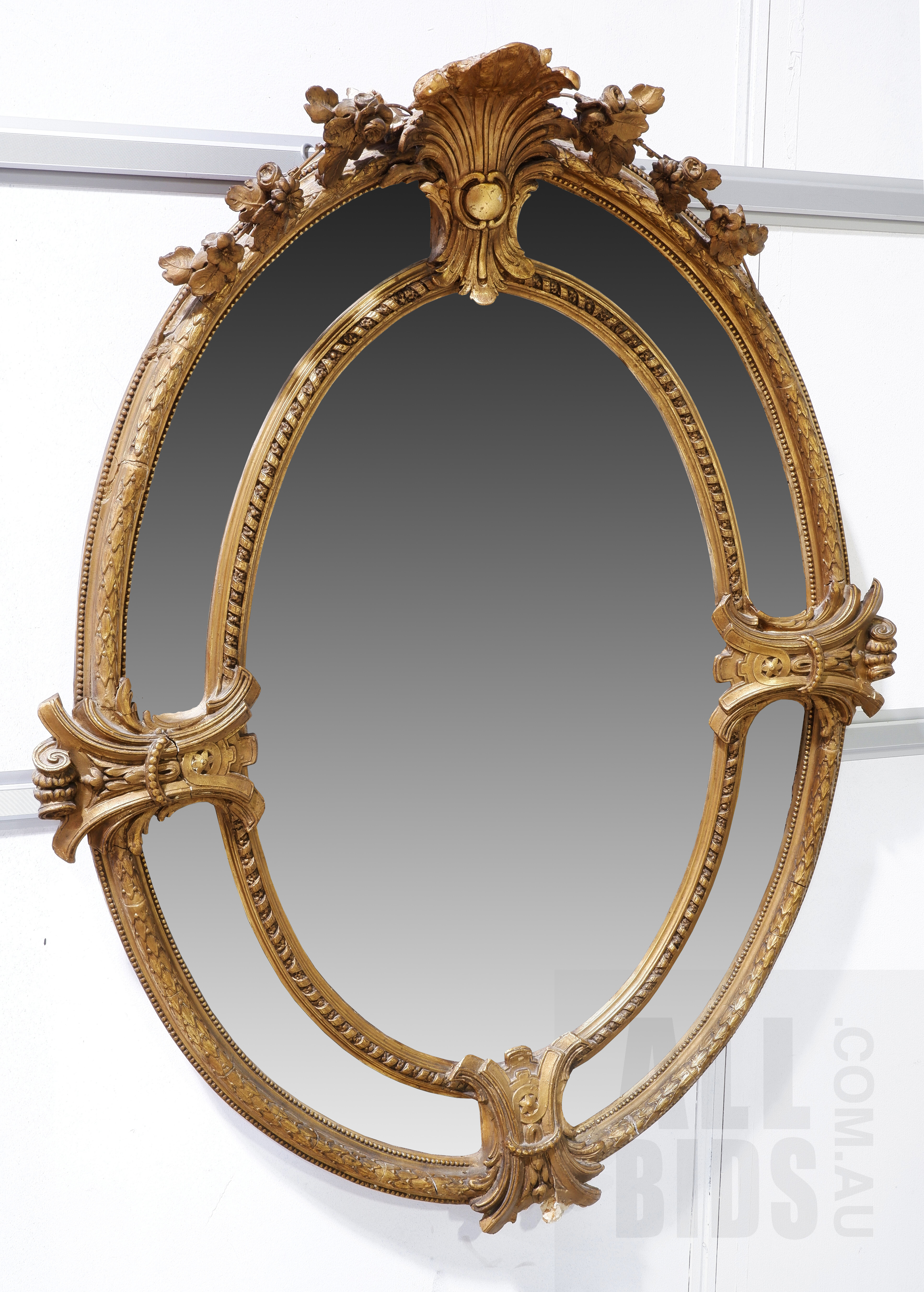 '19th Century Giltwood and Moulded Gesso Mirror, Probably French'