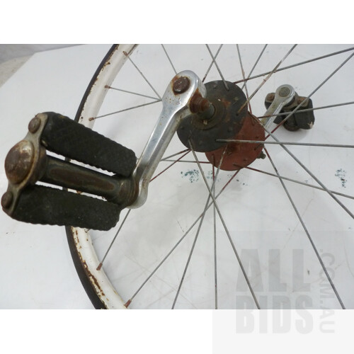 Metal Three Bike Carrier Rack and Vintage Bike Wheel