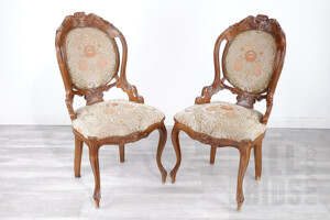 Pair of Louis Style Floral Fabric Upholstery Salon Chairs
