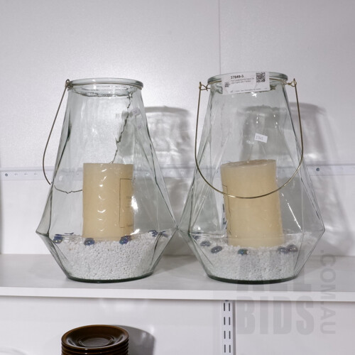 Pair Contemporary Glass Garden Lights with Candles