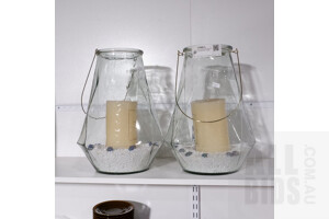 Pair Contemporary Glass Garden Lights with Candles