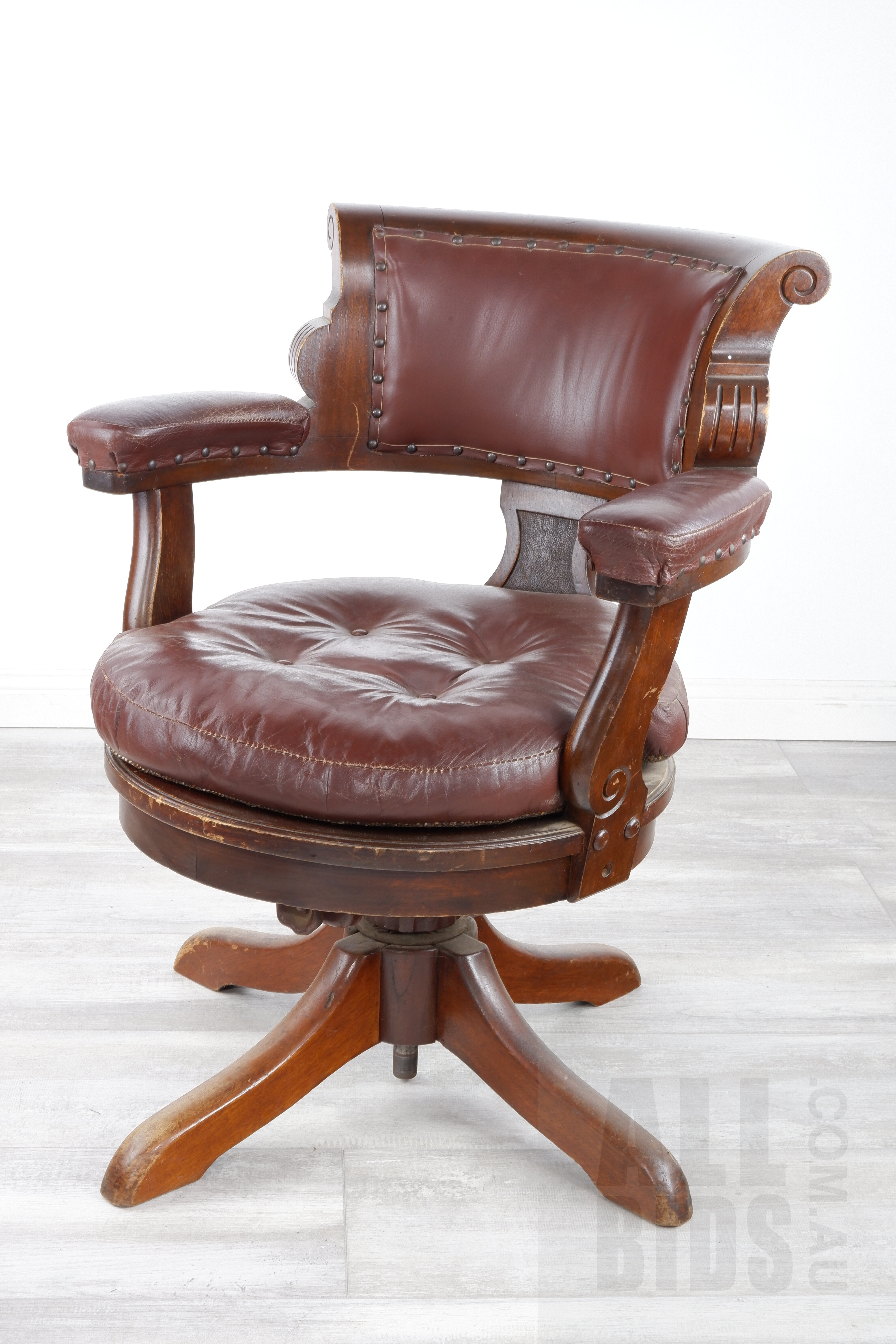 'Ex Commonwealth Government Tasmanian Blackwood and Burgundy Leather Chair, Possibly From Old Parliament House'