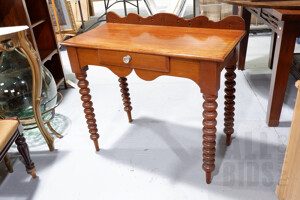 Vintage Cedar Hall Table with Turned Legs and Faceted Glass Door Knob