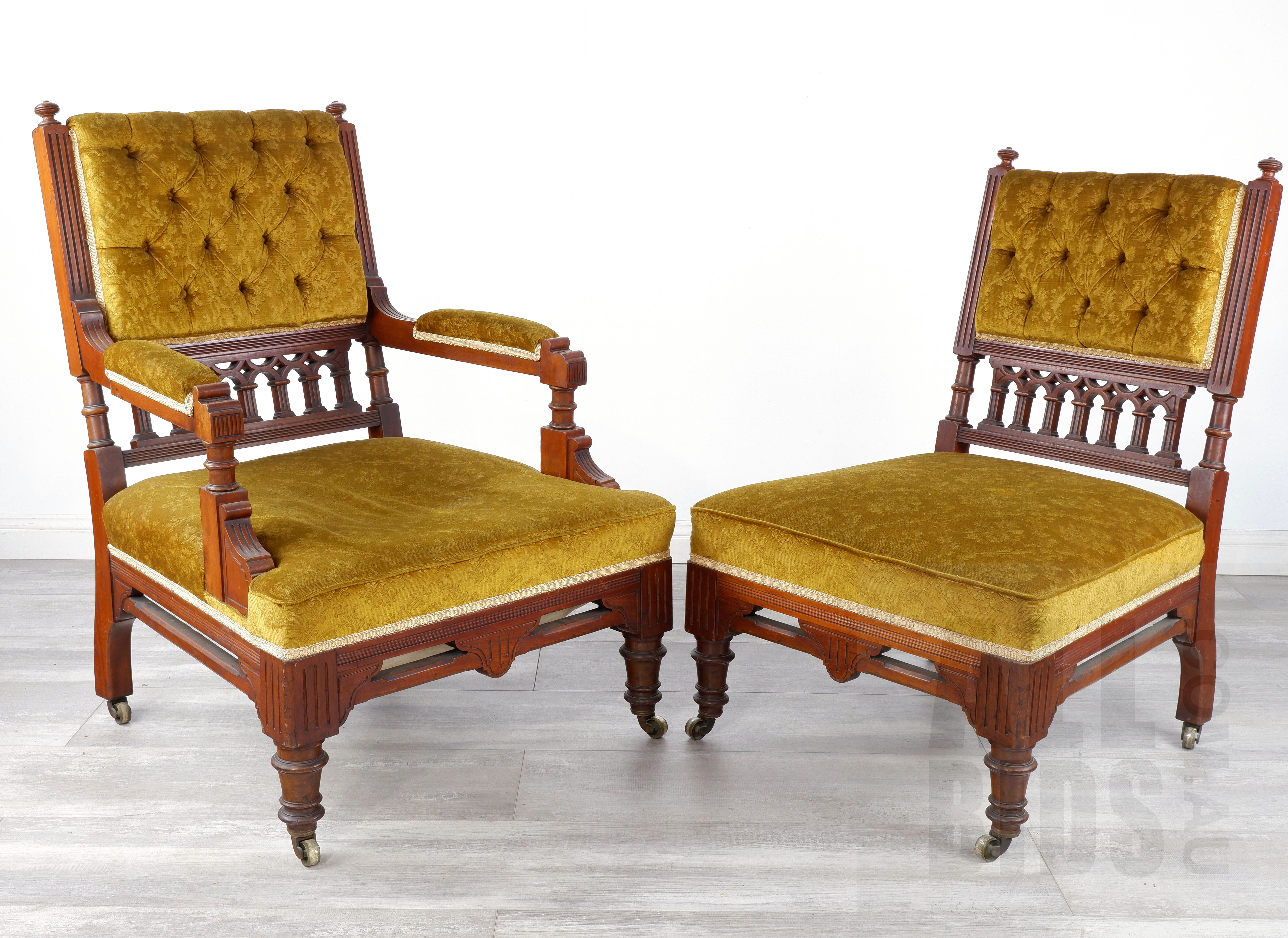 'Pair of Victorian Mahogany Aesthetic Movement Salon Chairs, British Circa 1880-1890'