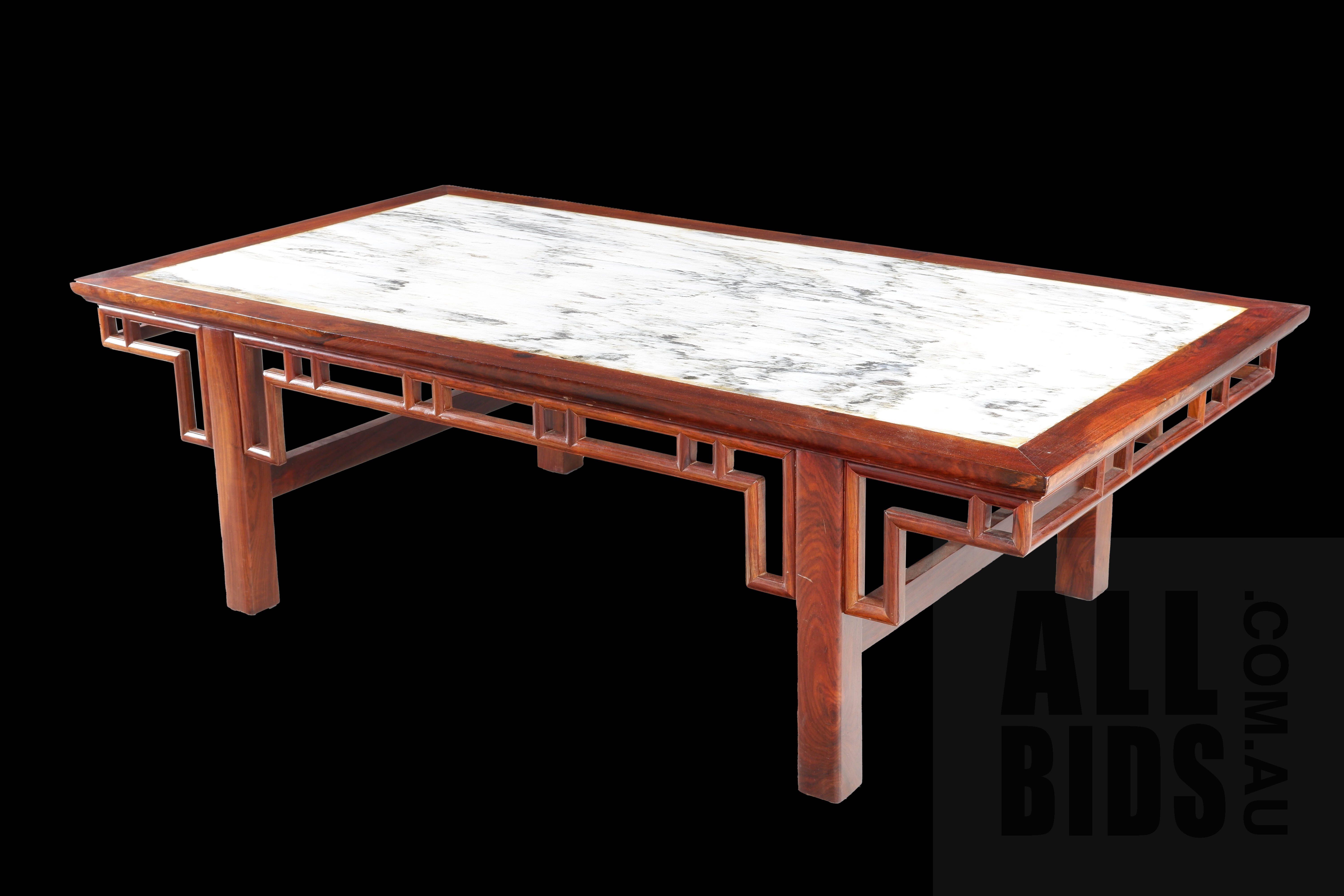 'Large Chinese Huanghuali and Dali Marble Rectangular Low Table, 20th Century'