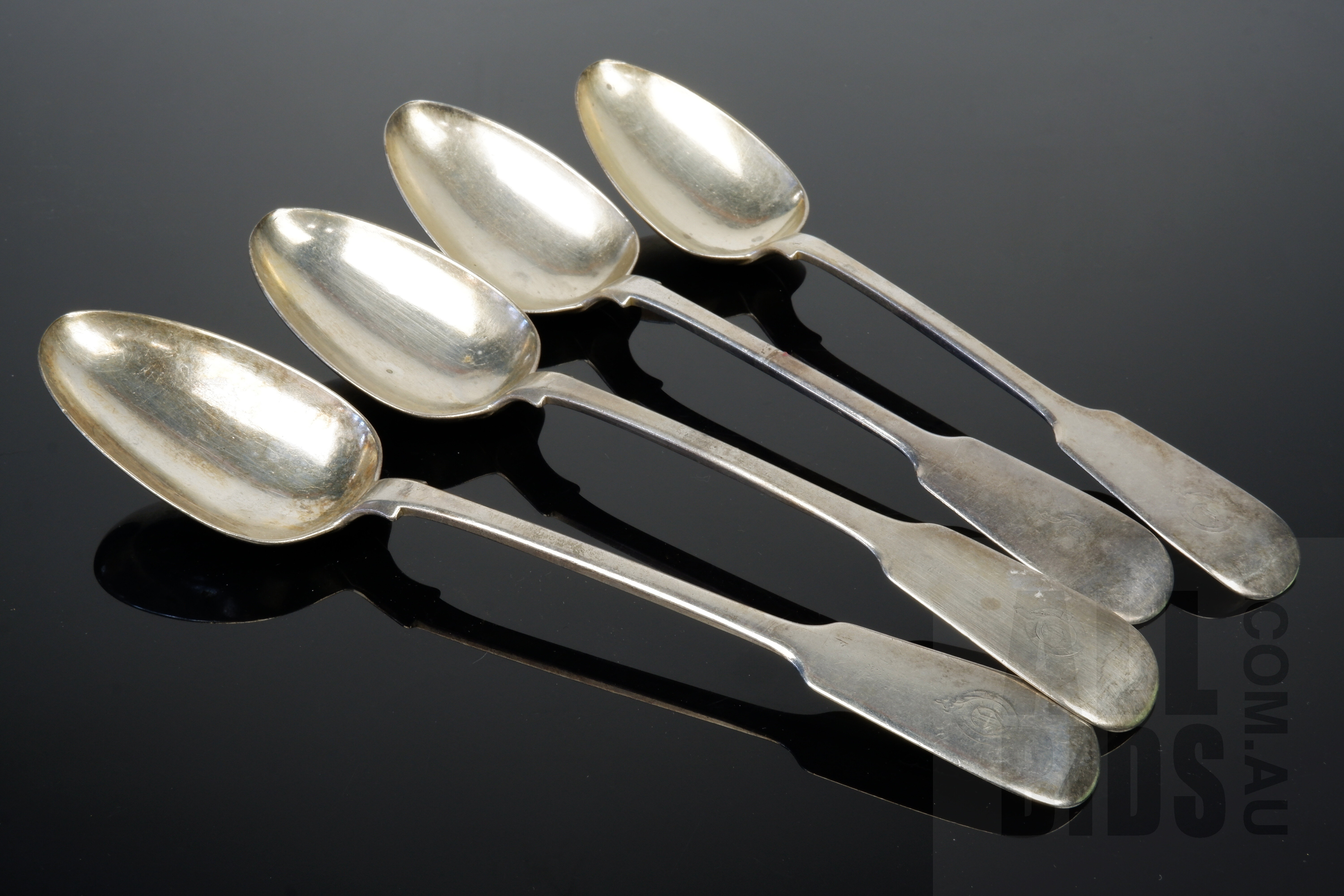 'Matched Set of Four Victorian Sterling Silver Serving Spoons, Exeter, John Stone, 1852, 300g'