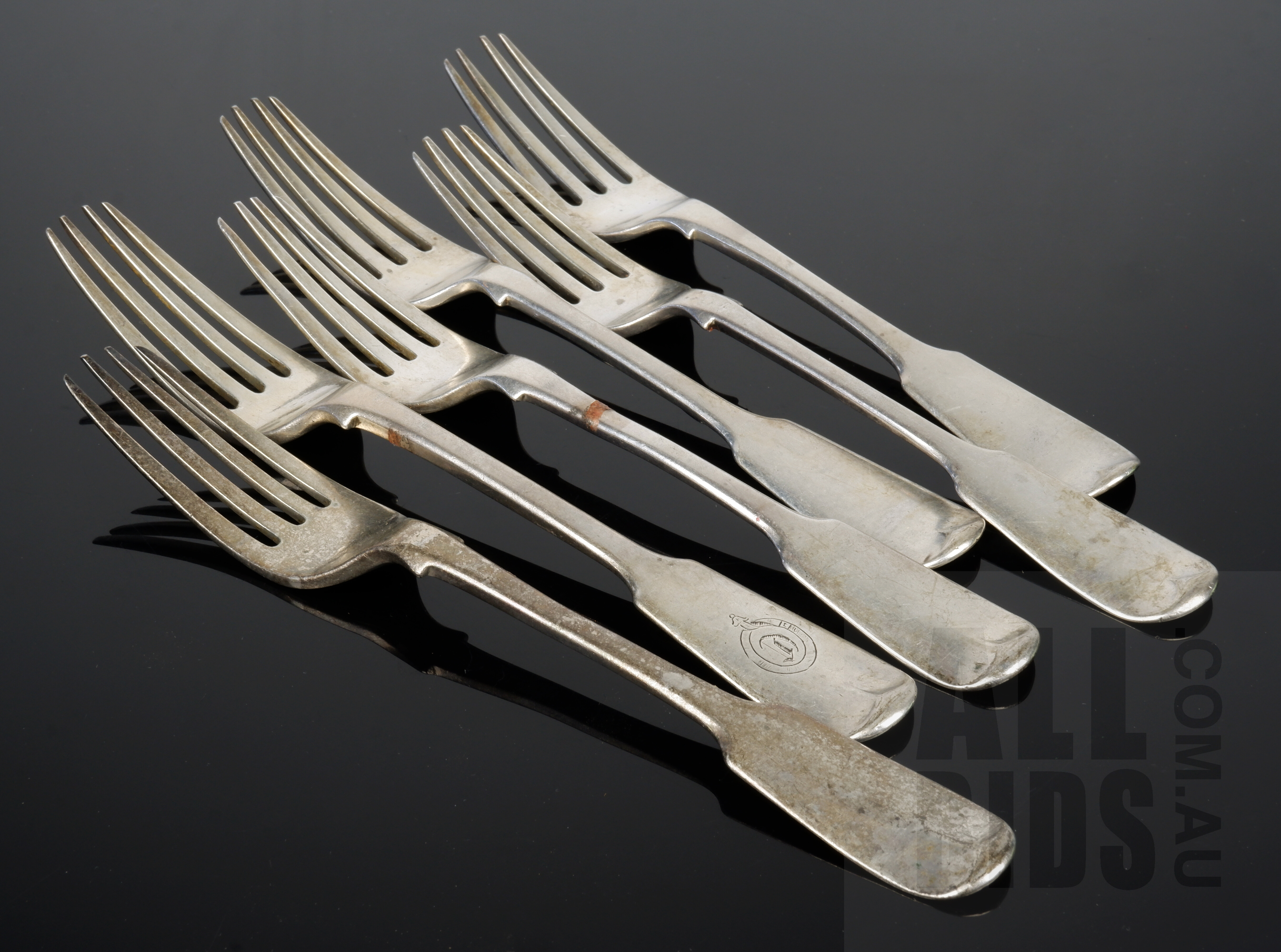 'Six Victorian Sterling Silver Entree Forks, Exeter, John Stone, 1839 and 1850, 299g'