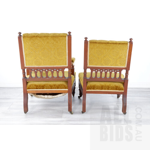 Pair of Victorian Mahogany 'Aesthetic Movement' Salon Chairs, British Circa 1880-1890