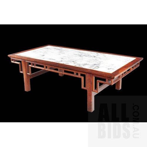 Large Chinese Huanghuali and Dali Marble Rectangular Low Table, 20th Century