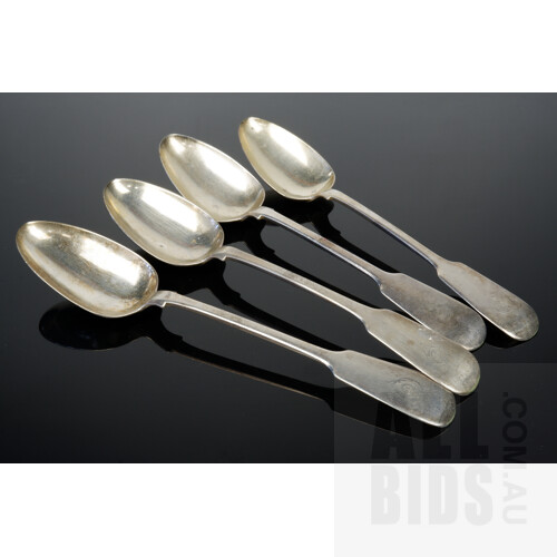 Matched Set of Four Victorian Sterling Silver Serving Spoons, Exeter, John Stone, 1852, 300g