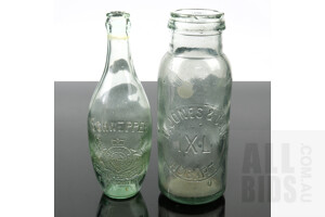 Antique Schweppes Torpedo Shaped Green Glass Bottle with H Jones & Co Hobart Jar