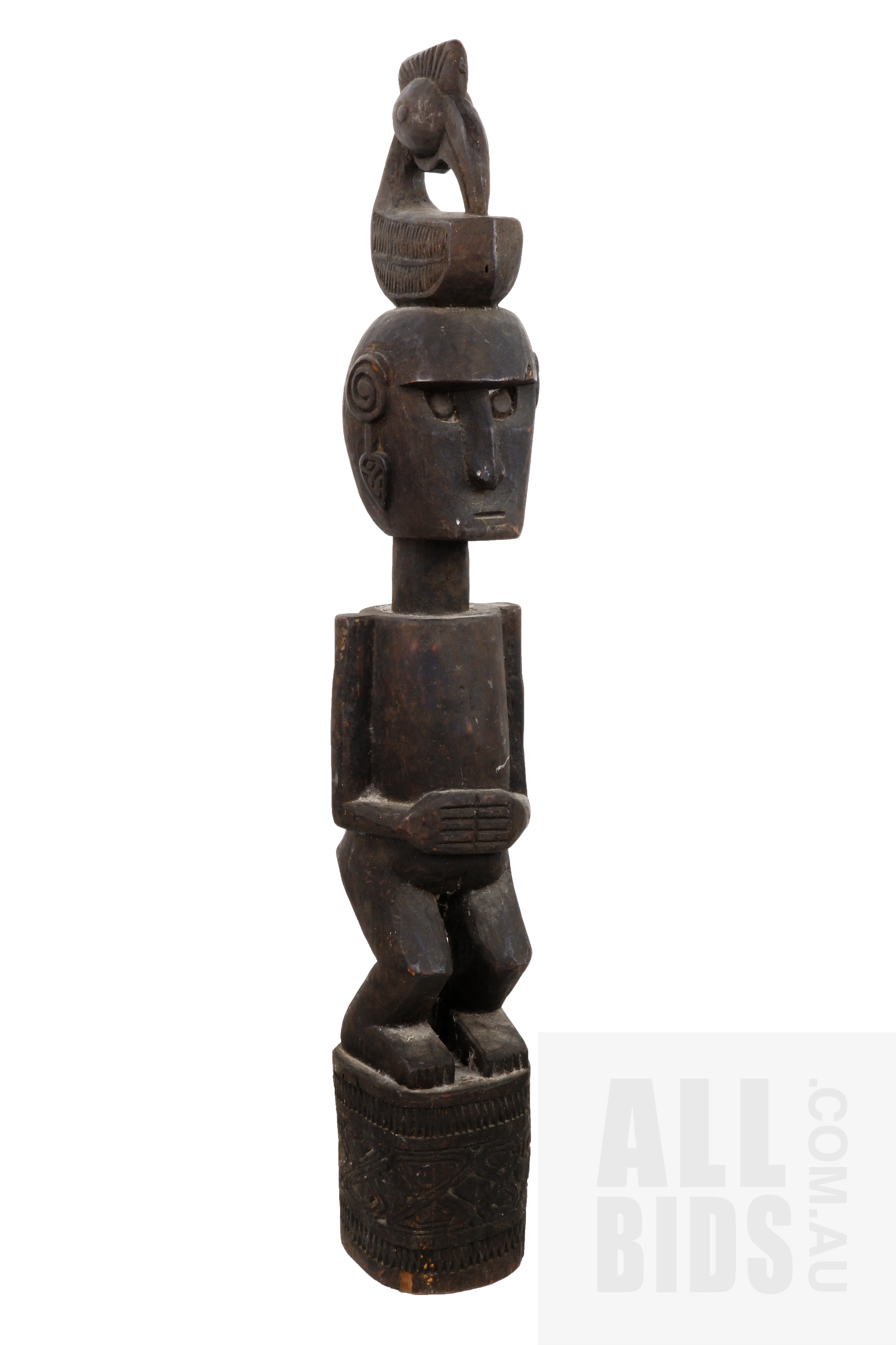 'Tall Carved and Painted Hardwood Ancestral Figure From PNG or Indonesia, Circa 1930-40s'