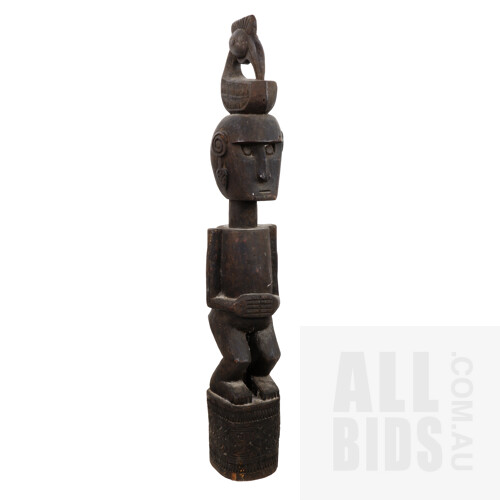 Tall Carved and Painted Hardwood Ancestral Figure From PNG or Indonesia, Circa 1930-40s