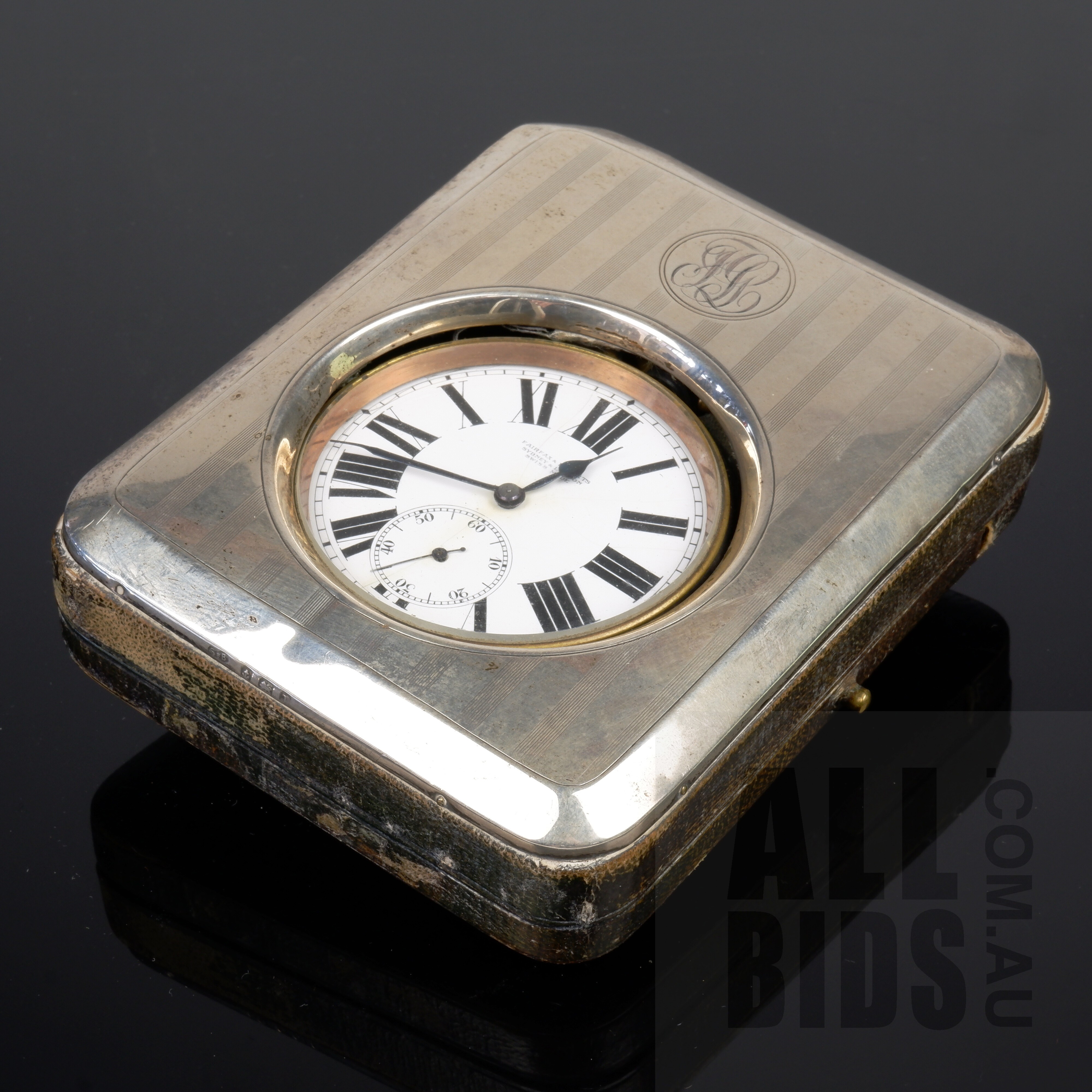 'Swiss Made Fairfax and Roberts Goliath Pocket Watch in Sterling Silver and Faux Leather Case'