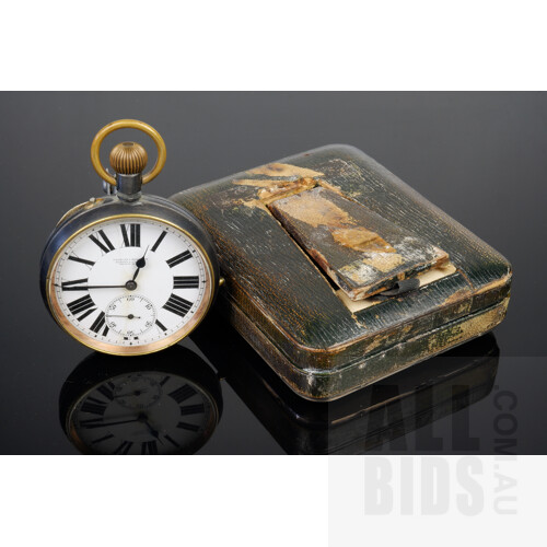 Swiss Made Fairfax and Roberts Goliath Pocket Watch in Sterling Silver and Faux Leather Case