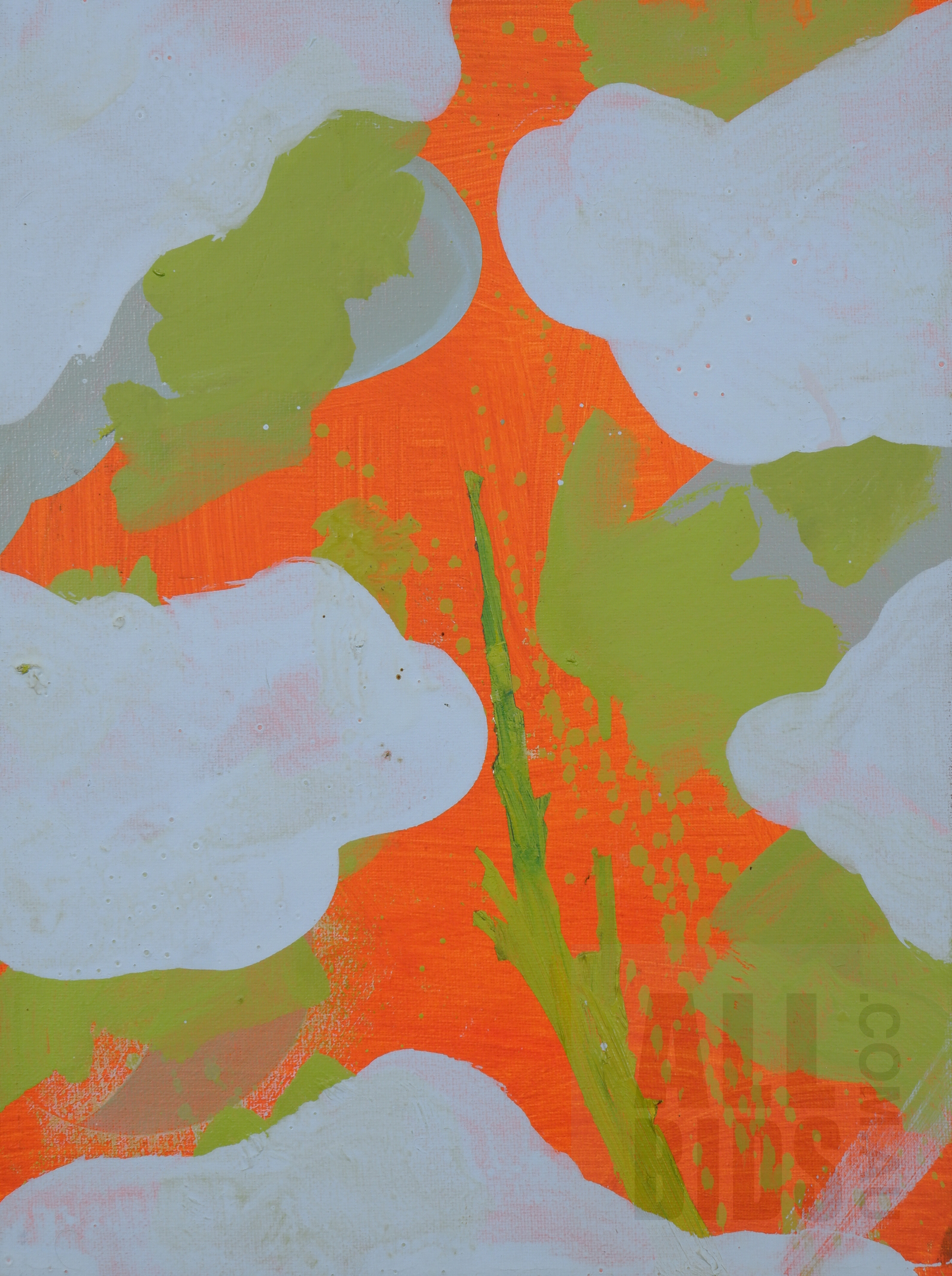 'Henry Mulholland (born 1962), Orange and Blue Clouds 2006, Oil on Canvas, 40 x 20 cm'