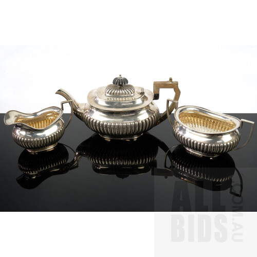 Antique Sterling Silver Teapot with Matching Creamer Jug and Sugar Bowl, Sheffield, Joseph Rodgers & Sons, 1913, 1124g
