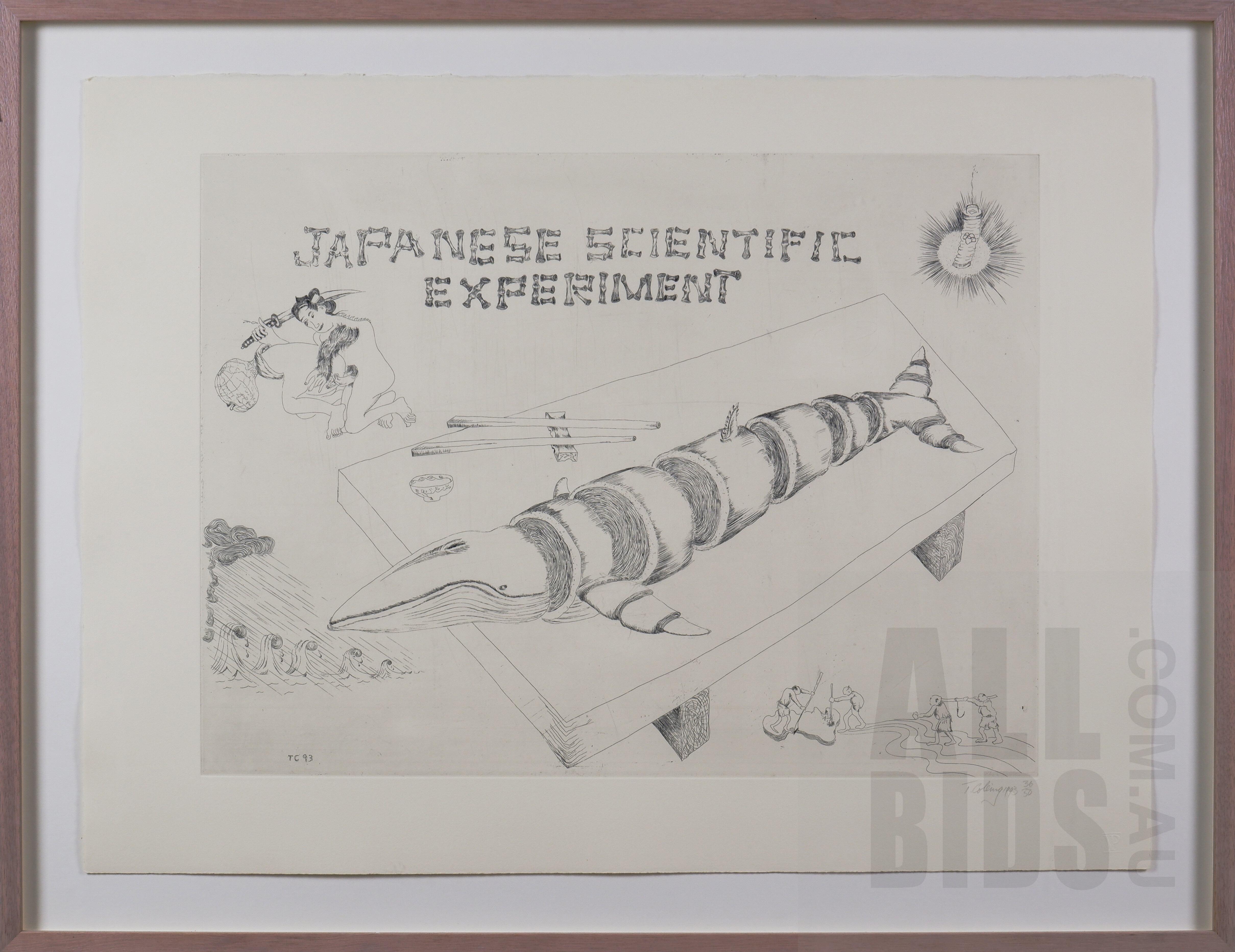 'Tony Coleing (born 1942), Japanese Scientific Experiment 1993, Etching, 44 x 59 cm'