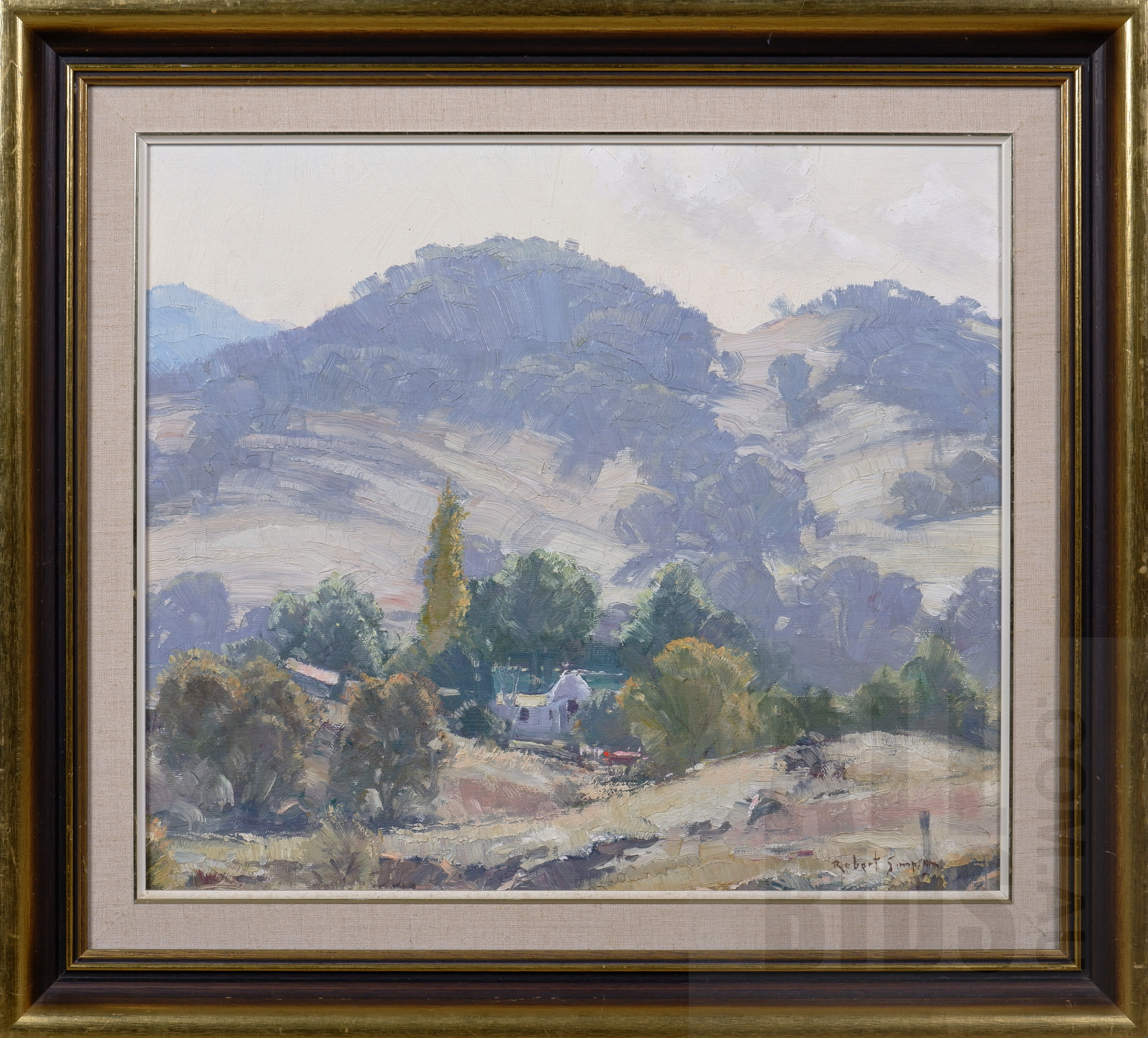 'Robert Simpson (born 1955), Spring Creek Station, Tharwa, Oil on Board, 33 x 38 cm'